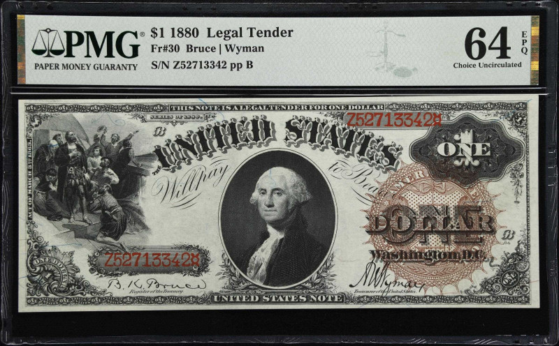 Fr. 30. 1880 $1 Legal Tender Note. PMG Choice Uncirculated 64 EPQ.

A premium ...