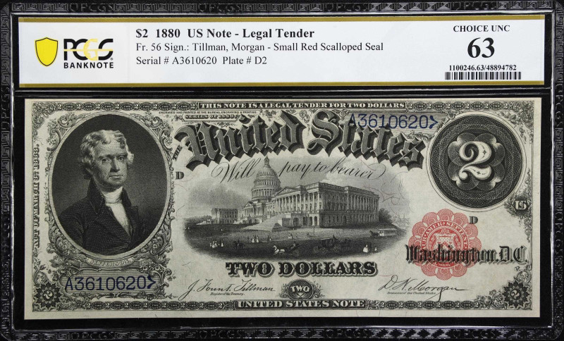 Fr. 56. 1880 $2 Legal Tender Note. PCGS Banknote Choice Uncirculated 63.

Simi...