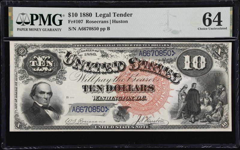 Fr. 107. 1880 $10 Legal Tender Note. PMG Choice Uncirculated 64 EPQ.

A beauti...