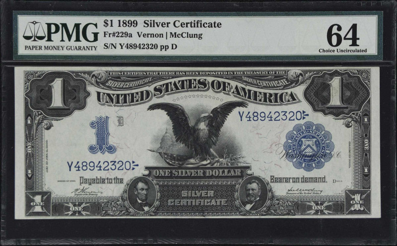 Fr. 229a. 1899 $1 Silver Certificate. PMG Choice Uncirculated 64.

A difficult...