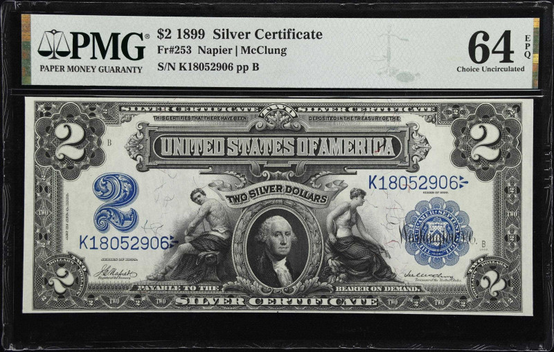 Fr. 253. 1899 $2 Silver Certificate. PMG Choice Uncirculated 64 EPQ.

A border...