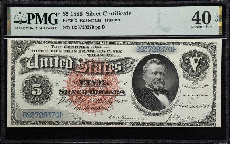 Fr. 262. 1886 $5 Silver Certificate. PMG Extremely Fine 40 EPQ.

An example of...