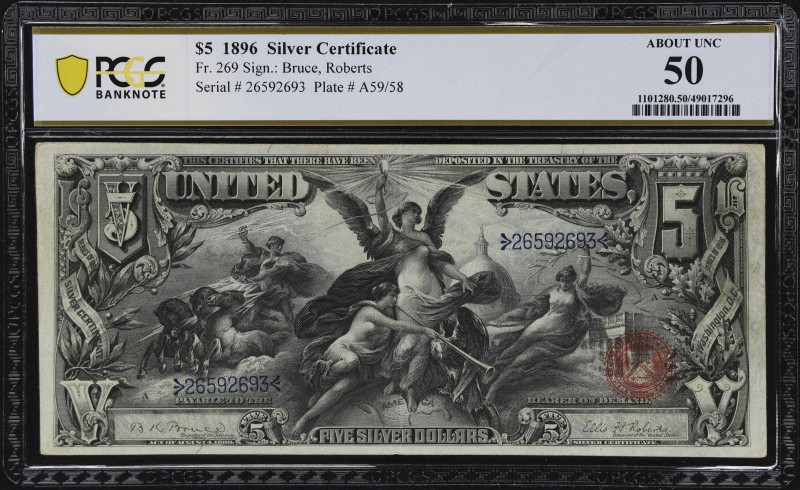 Fr. 269. 1896 $5 Silver Certificate. PCGS Banknote About Uncirculated 50.

A l...