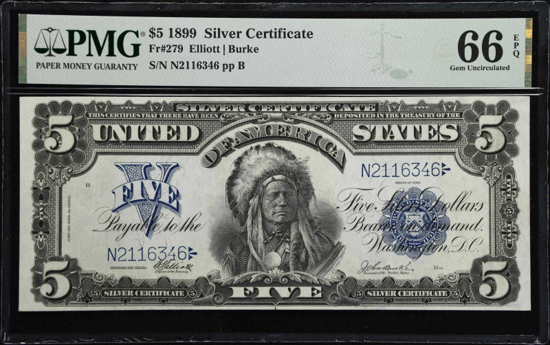 Fr. 279. 1899 $5 Silver Certificate. PMG Gem Uncirculated 66 EPQ.

A gem offer...