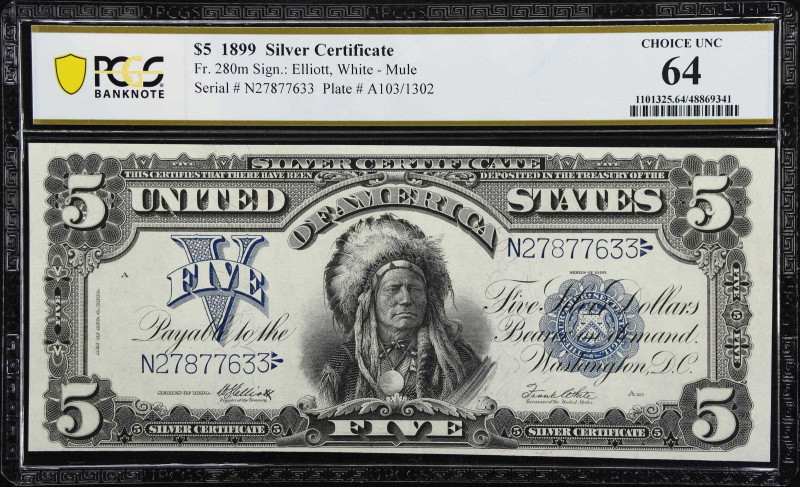 Fr. 280m. 1899 Mule $5 Silver Certificate. PCGS Banknote Choice Uncirculated 64....