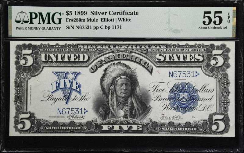 Fr. 280m. 1899 $5 Silver Certificate. PMG About Uncirculated 55 EPQ.

A gorgeo...