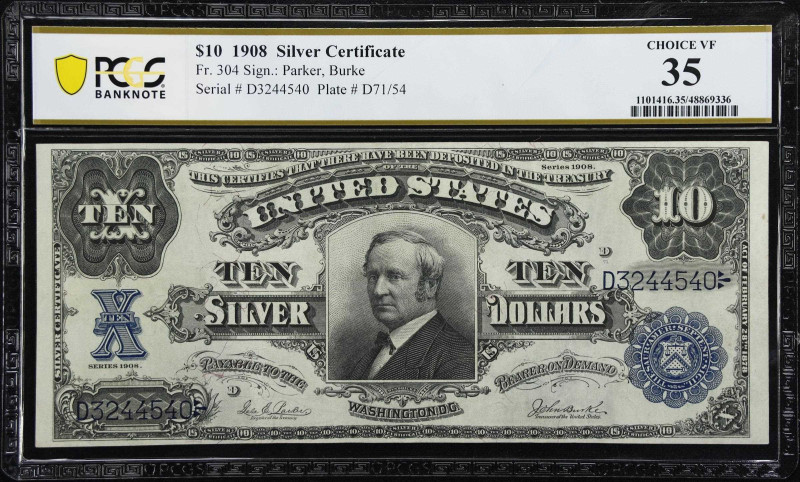 Fr. 304. 1908 $10 Silver Certificate. PCGS Banknote Choice Very Fine 35.

A ch...