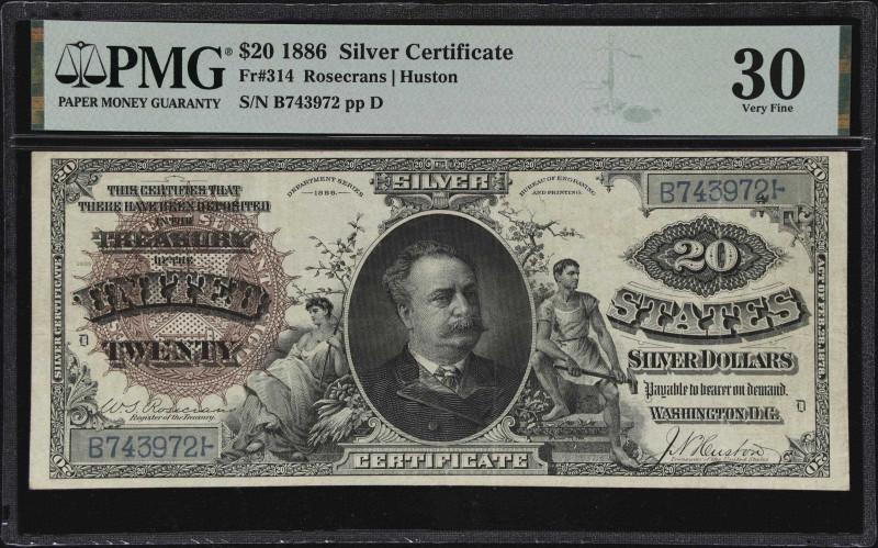 Fr. 314. 1886 $20 Silver Certificate. PMG Very Fine 30.

Evenly circulated and...