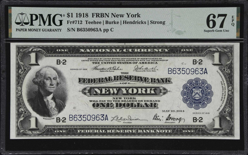 Fr. 712. 1918 $1 Federal Reserve Bank Note. New York. PMG Superb Gem Uncirculate...