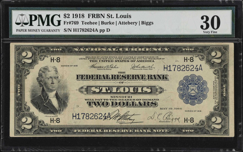 Fr. 769. 1918 $2 Federal Reserve Bank Note. St. Louis. PMG Very Fine 30.

A ra...