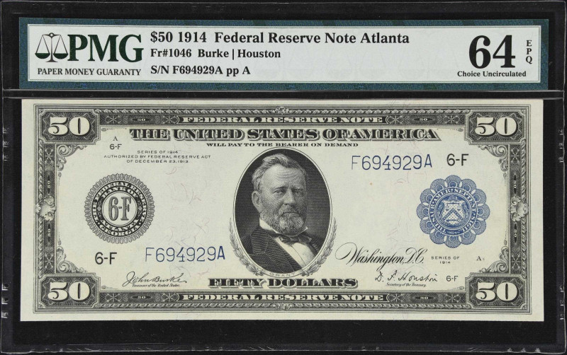 Fr. 1046. 1914 $50 Federal Reserve Note. Atlanta. PMG Choice Uncirculated 64 EPQ...