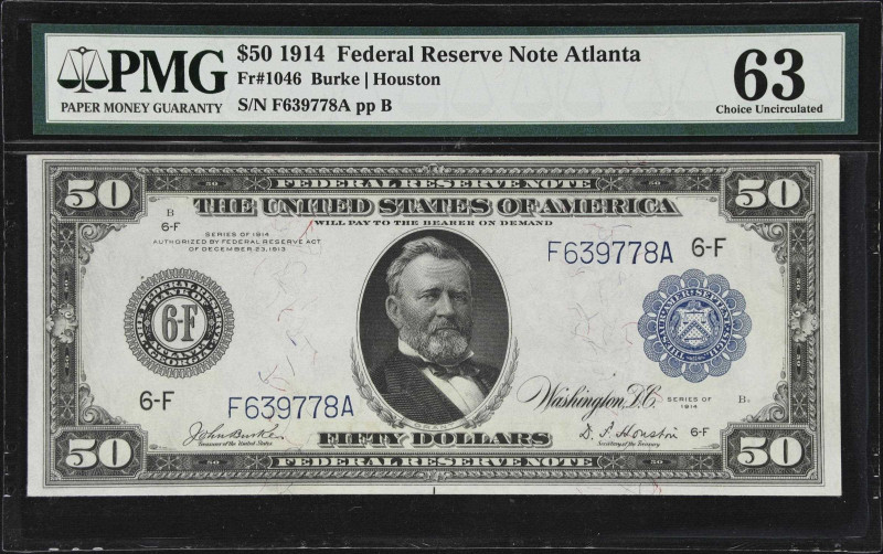 Fr. 1046. 1914 $50 Federal Reserve Note. Atlanta. PMG Choice Uncirculated 63.
...