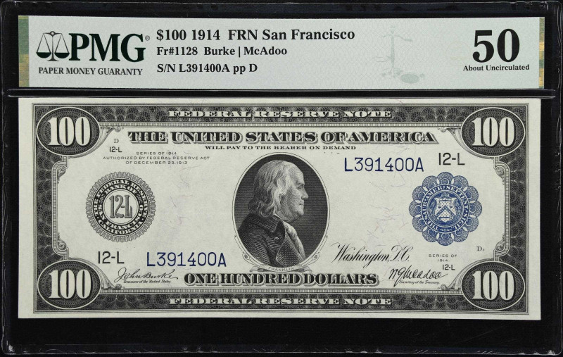 Fr. 1128. 1914 $100 Federal Reserve Note. San Francisco. PMG About Uncirculated ...