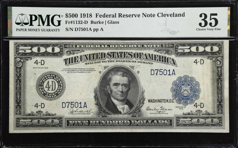 Fr. 1132-D. 1918 $500 Federal Reserve Note. Cleveland. PMG Choice Very Fine 35....