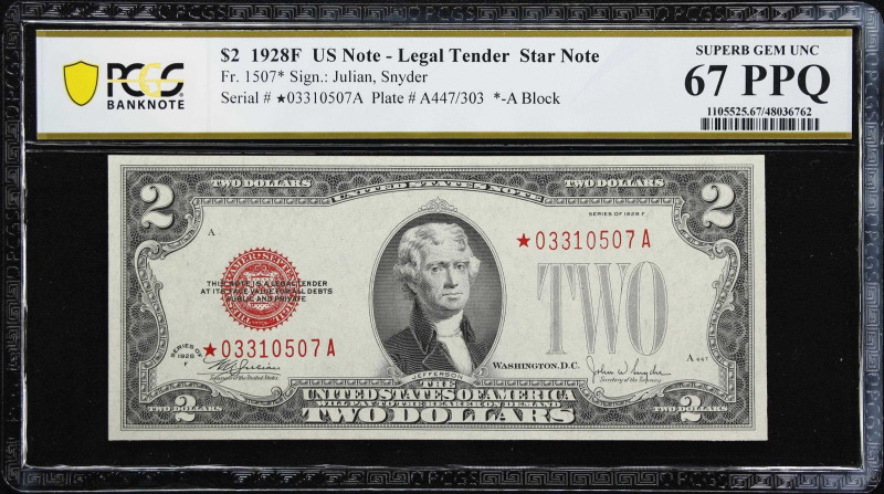 Fr. 1507*. 1928F $2 Legal Tender Note Star Note. PCGS Banknote Superb Gem Uncirc...