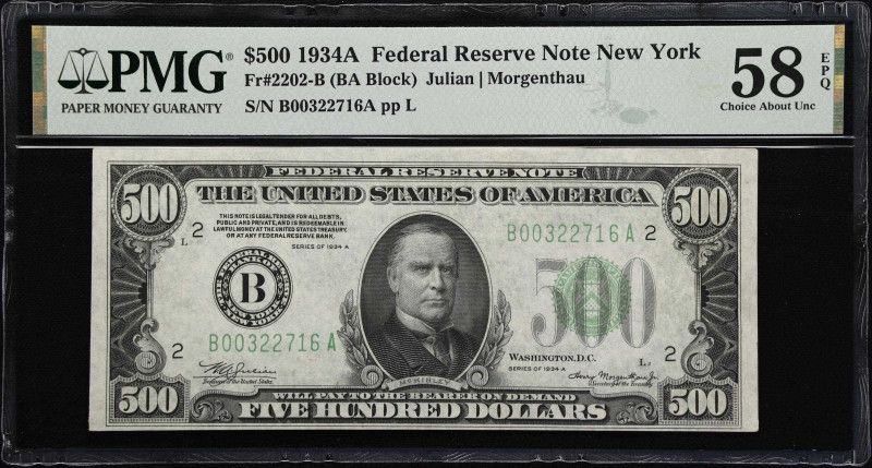 Fr. 2202-B. 1934A $500 Federal Reserve Note. New York. PMG Choice About Uncircul...