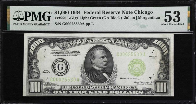 Fr. 2211-Glgs. 1934 $1000 Federal Reserve Note. Chicago. PMG About Uncirculated ...