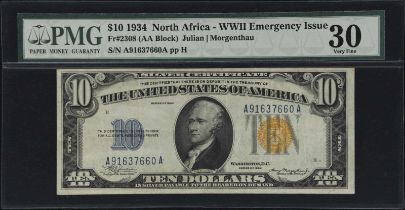 Fr. 2308. 1934 $10 North Africa Emergency Note. PMG Very Fine 30.

A major sma...