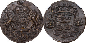 1739 Admiral Vernon Medal. Porto Bello with No Portrait. Adams-Chao PB 2-B, M-G 21. Rarity-7. Pinchbeck. AU-58 (NGC).

38.5 mm.

Estimate: $500