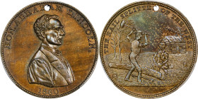 1860 Abraham Lincoln Campaign Medal. DeWitt-AL 1860-41, Cunningham 1-500B, King-38. Brass. MS-62 BN (PCGS).

28 mm. Pierced for suspension.

Estim...