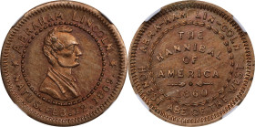 1860 Abraham Lincoln Campaign Medalet. DeWitt-AL 1860-73, Cunningham 1-740CN, King-70. Copper-Nickel. MS-64 (NGC).

19 mm.

Estimate: $600