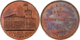"1794" (ca. 1862) Arsenal Medal Without Sun. By John Adams Bolen. Musante JAB-4, Rulau Ma-Sp 14. Copper. MS-64 RB (PCGS).

28 mm.

Estimate: $400