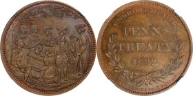 "1682" (1860) Robert Lovett, Jr.'s Historical Series Medal. No. 1, Penn's Treaty. Bronze. Reeded Edge. MS-66 BN (NGC).

31 mm.

From the Lucius S....
