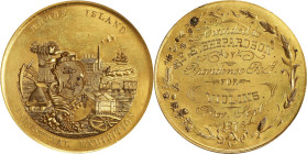 1873 Rhode Island Mechanics Association Award Medal. Harkness Ri-20. Bronze, Gilt. Mint State.

52 mm. Central reverse inscribed to the recipient AW...
