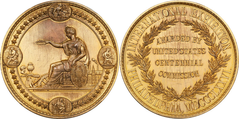 1876 Centennial Award Medal. Harkness Nat-300, Julian AM-10. Bronze, Gold-Plated...