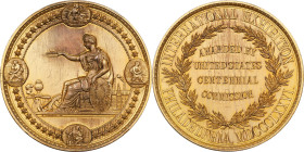 1876 Centennial Award Medal. Harkness Nat-300, Julian AM-10. Bronze, Gold-Plated. Mint State.

76 mm. Interesting brushed-gold patina was almost cer...