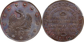 NEW YORK. New York. 1837 S. Maycock & Co. HT-290, Low-126, W-NY-740-15a. Rarity-1. Copper. Plain Edge. MS-66 BN (PCGS).

27.7 mm.

Estimate: $450