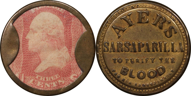 1862 Ayer's Sarsaparilla. Three Cents. HB-32, EP-34B, S-15b, Reed-AS03LG. Large ...