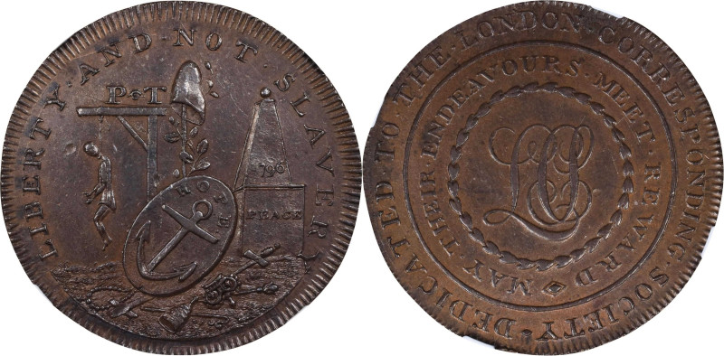 GREAT BRITAIN. Middlesex. 1796 Liberty & Not Slavery Halfpenny Token. D&H-290. C...