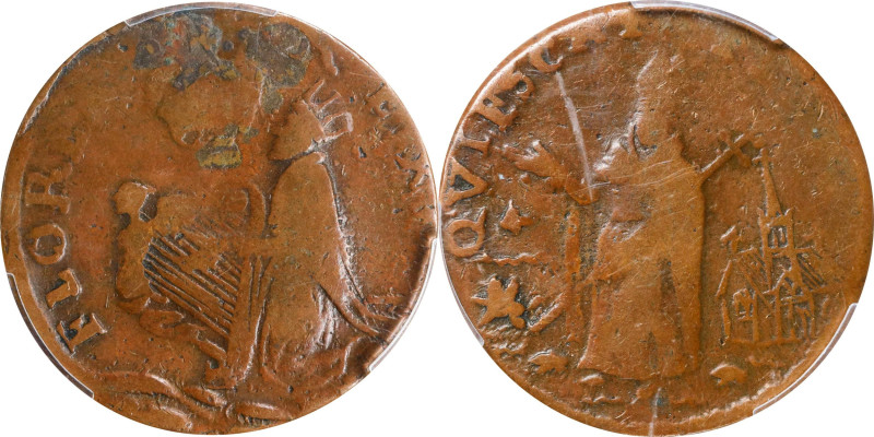 Undated (ca. 1652-1674) St. Patrick Farthing. Martin 4c.4-Cb.2, W-11500. Rarity-...