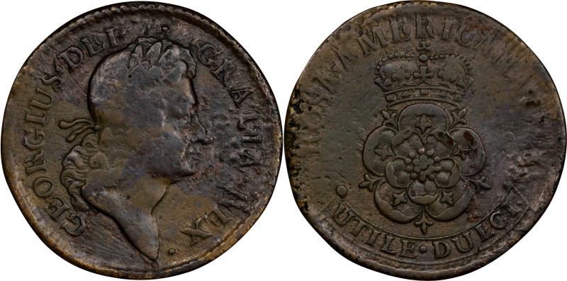 1723 Rosa Americana Penny. Martin 2.5-Eb.1, W-1278. Rarity-4. Very Fine, Corrode...