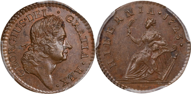 1723 Wood's Hibernia Farthing. Martin 2.1-Bc.4, W-12350. Rarity-4. DEI. GRATIA. ...