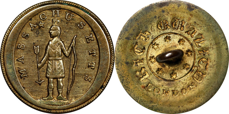 Undated (ca. 1800-1830) Massachusetts Militia Uniform Button. Albert MS-19. Bras...