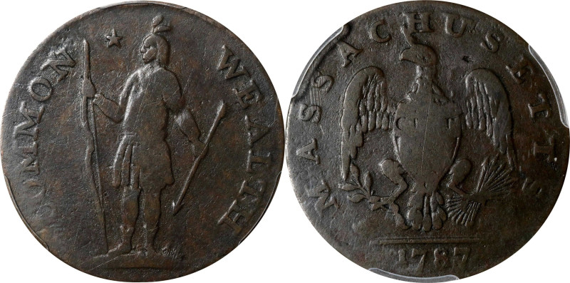 1787 Massachusetts Cent. Ryder 2b-A, W-6040. Rarity-2. Arrows in Left Talon, Hor...