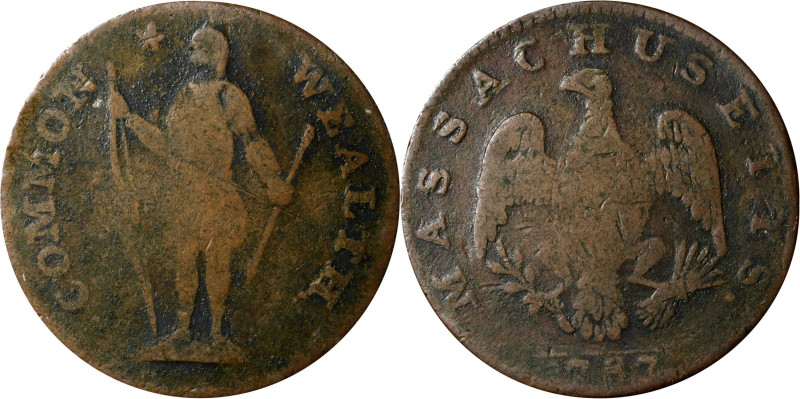 1787 Massachusetts Cent. Ryder 3-G, W-6090. Rarity-2. Arrows in Left Talon. Abou...