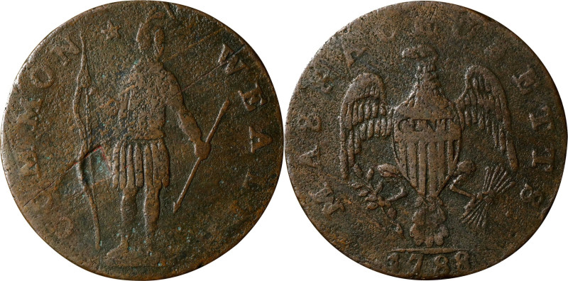 1788 Massachusetts Cent. Ryder 3-A, W-6210. Rarity-3+. Period After MASSACHUSETT...