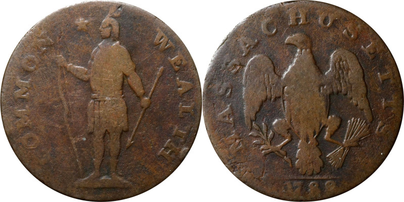 1788 Massachusetts Cent. Ryder 6-N, W-6240. Rarity-3-. No Period After MASSACHUS...