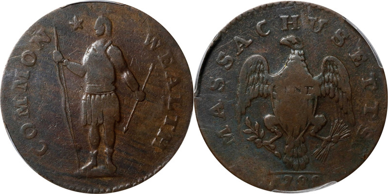 1788 Massachusetts Cent. Ryder 10-L, W-6280. Rarity-2. Period After MASSACHUSETT...