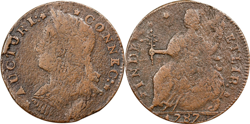 1787 Connecticut Copper. Miller 33.11-gg.1, W-3520. Rarity-6-. Draped Bust Left,...