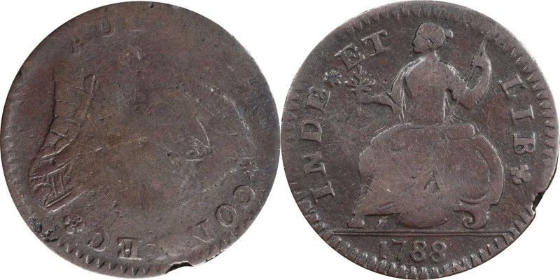 1788 Connecticut Copper. Miller 4.1-B.1, W-4420. Rarity-5+. Mailed Bust Right. V...