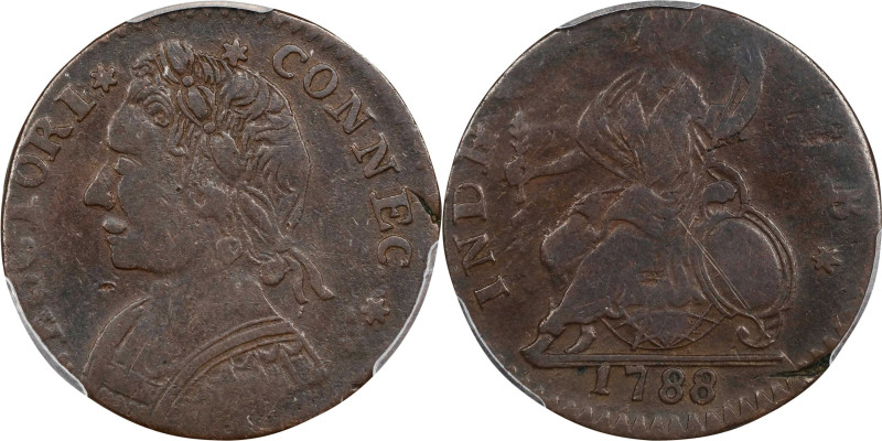 1788 Connecticut Copper. Miller 12.1-F.1, W-4520. Rarity-4+. Mailed Bust Left. V...