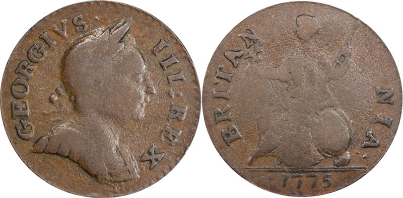 1775 Machin's Mills Halfpenny. Vlack 4-75A, W-7780. Rarity-4. GEORGIVS III, Grou...