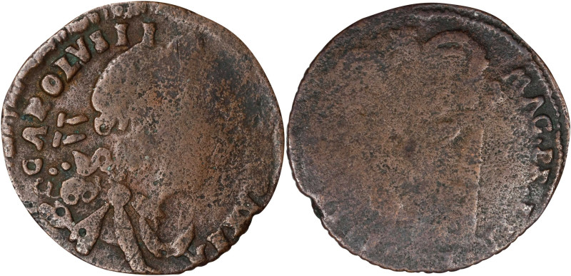 Undated Contemporary Counterfeit Halfpenny. Charles II Irish Type. Very Good

...