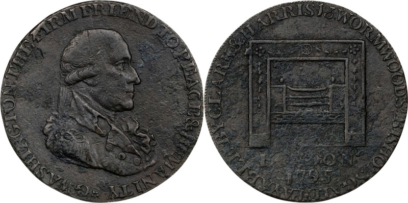 1795 Washington Grate Halfpenny. Musante GW-49, Baker-29B, W-10955. Large Button...