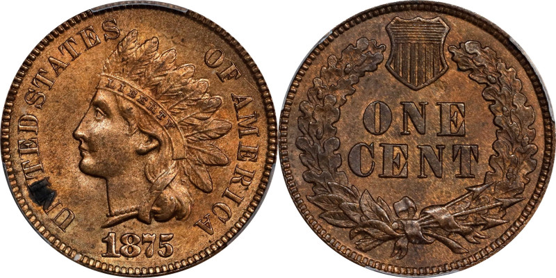 1875 Indian Cent. MS-63 RB (PCGS).

PCGS# 2122. NGC ID: 2282.

From the John...