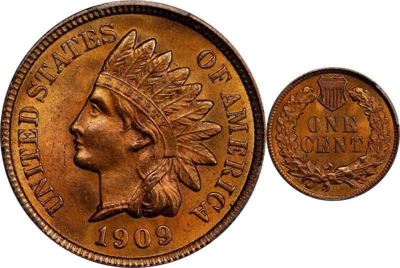 1909 Indian Cent. MS-66+ RD (PCGS). CAC.

Vivid rose-red mint color blankets b...